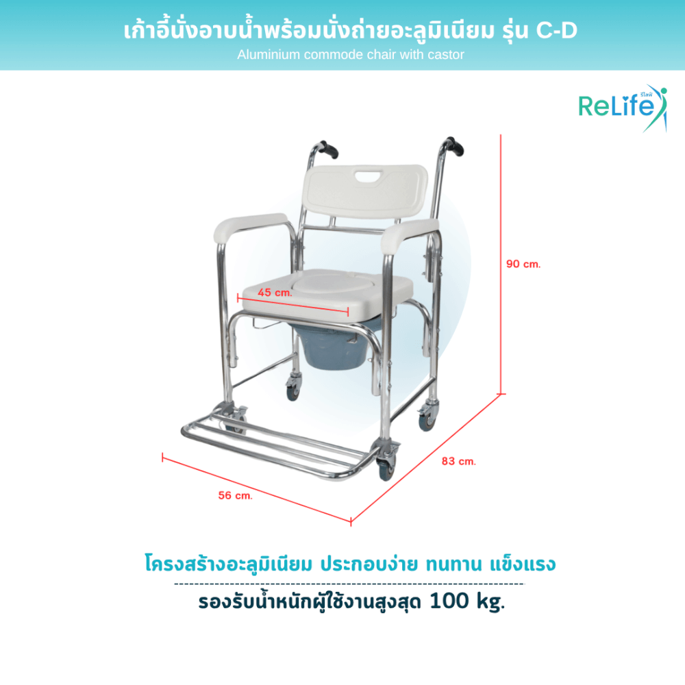 เก้าอี้นั่งอาบน้ำ RELIFE พร้อมนั่งถ่ายอะลูมิเนียม รุ่น C-D